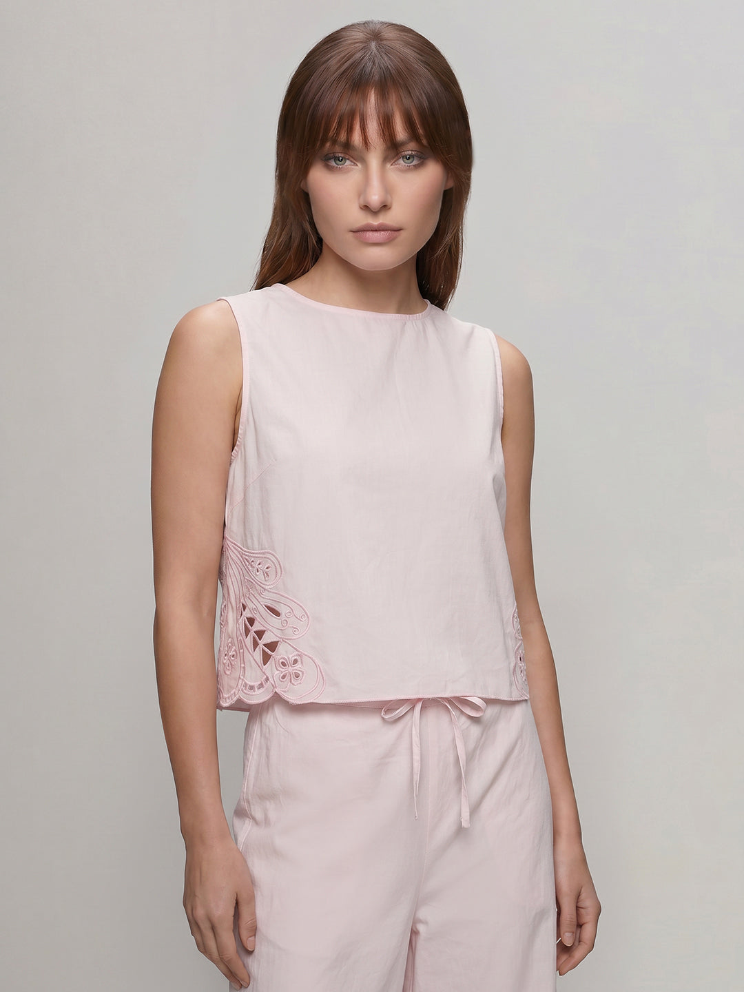 Pink Cut-Work Oversized Top
