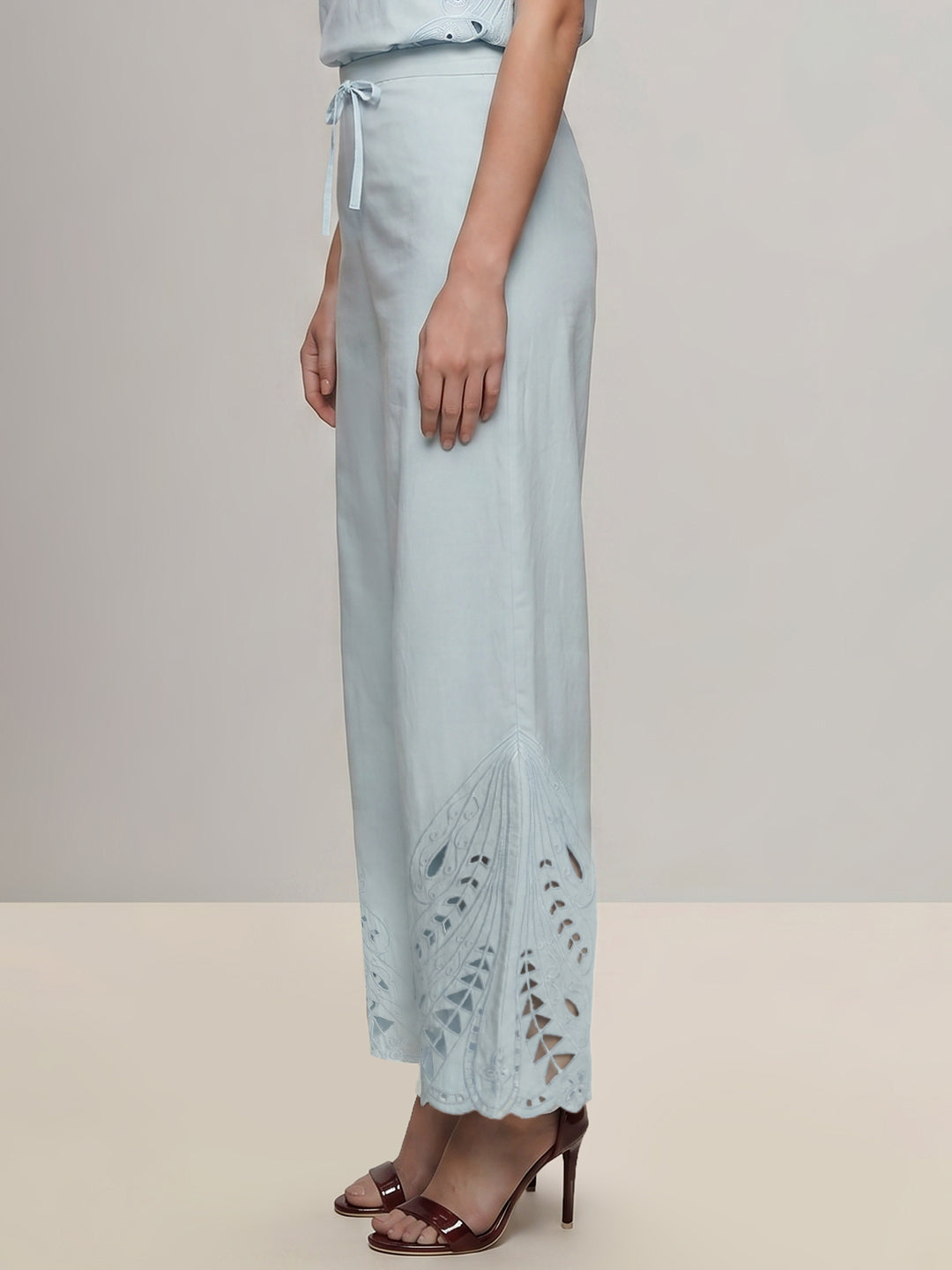Blue Cut-Work Cotton Pants