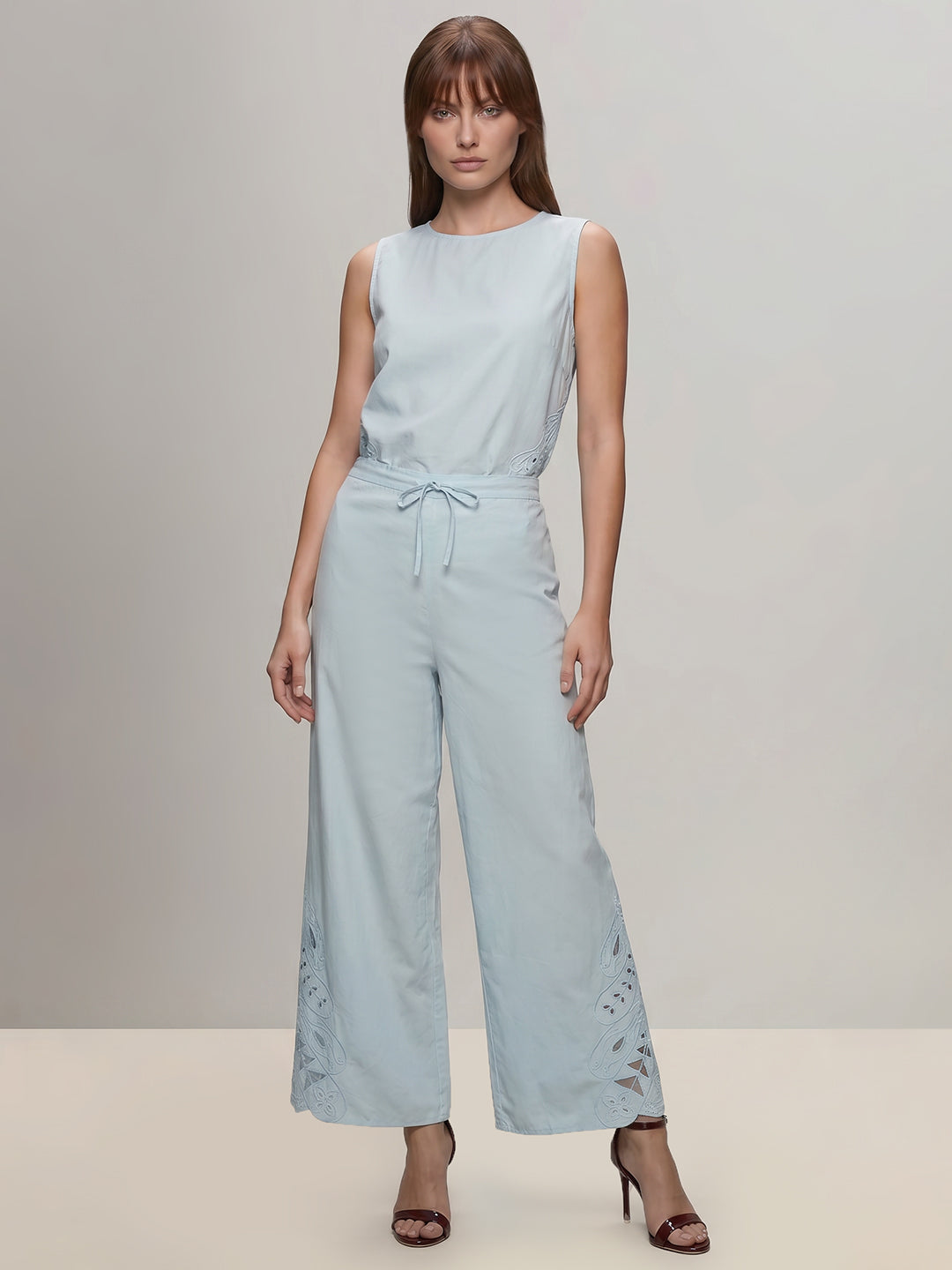 Blue Cut-Work Cotton Pants