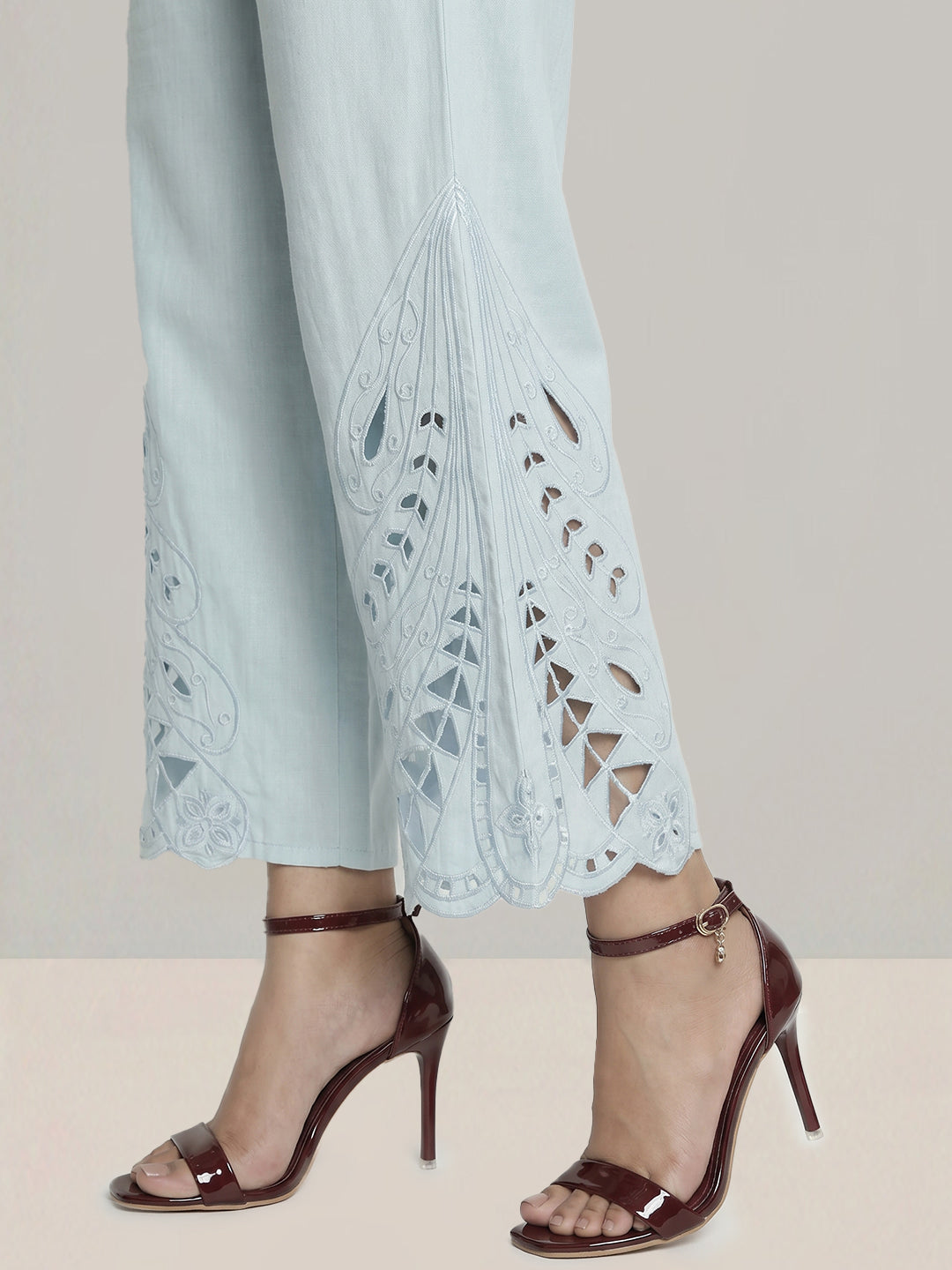Blue Cut-Work Cotton Pants