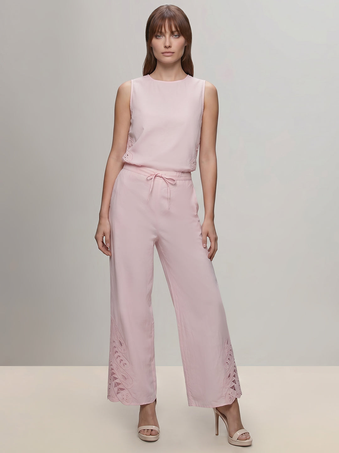 Pink Cut-Work Cotton Pants