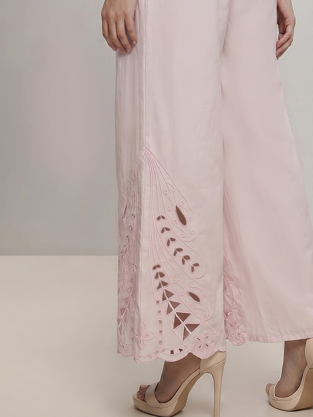 Pink Cut-Work Cotton Pants