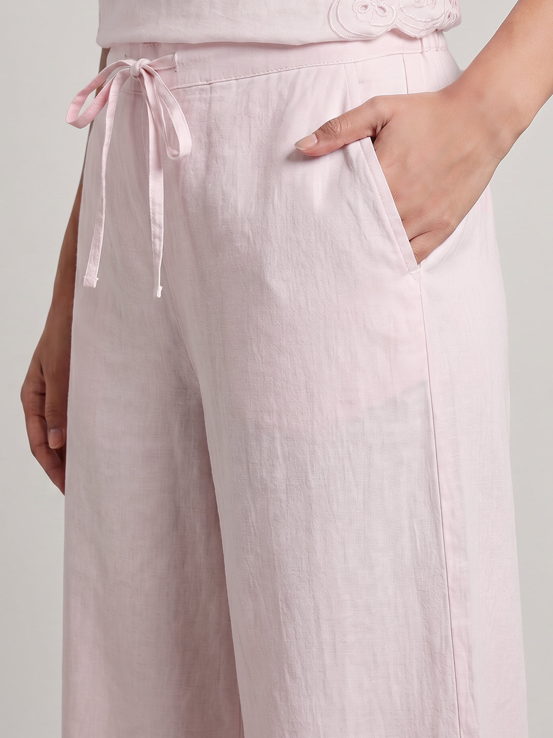 Pink Cut-Work Cotton Pants