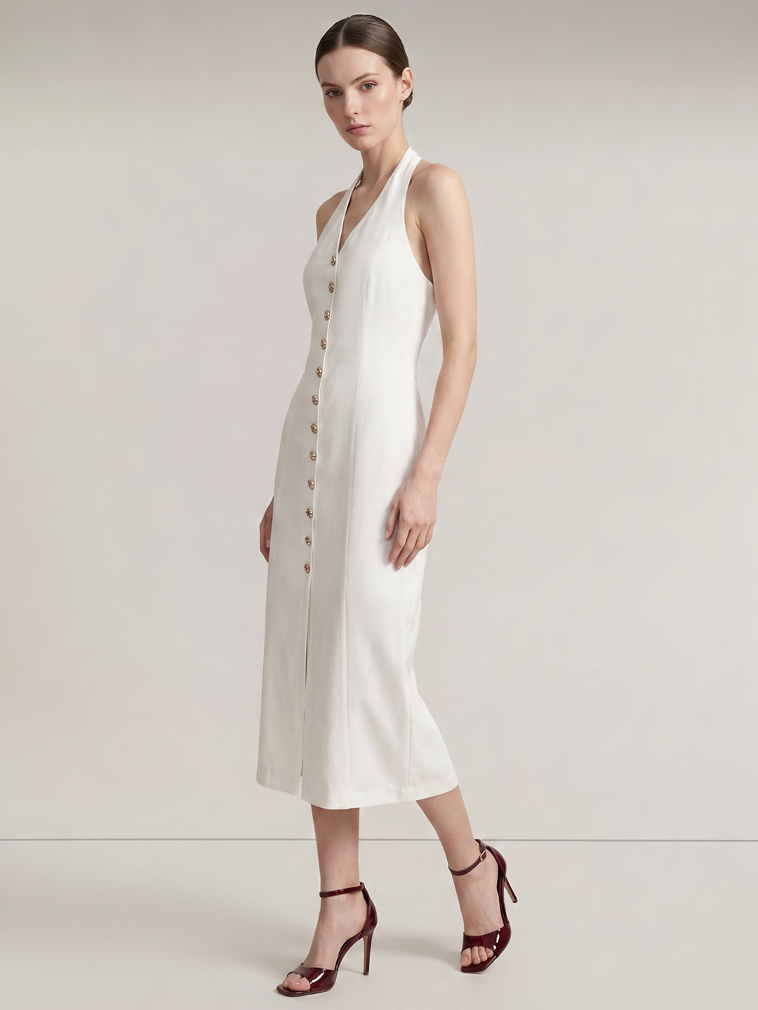 White Halter Neck Dress