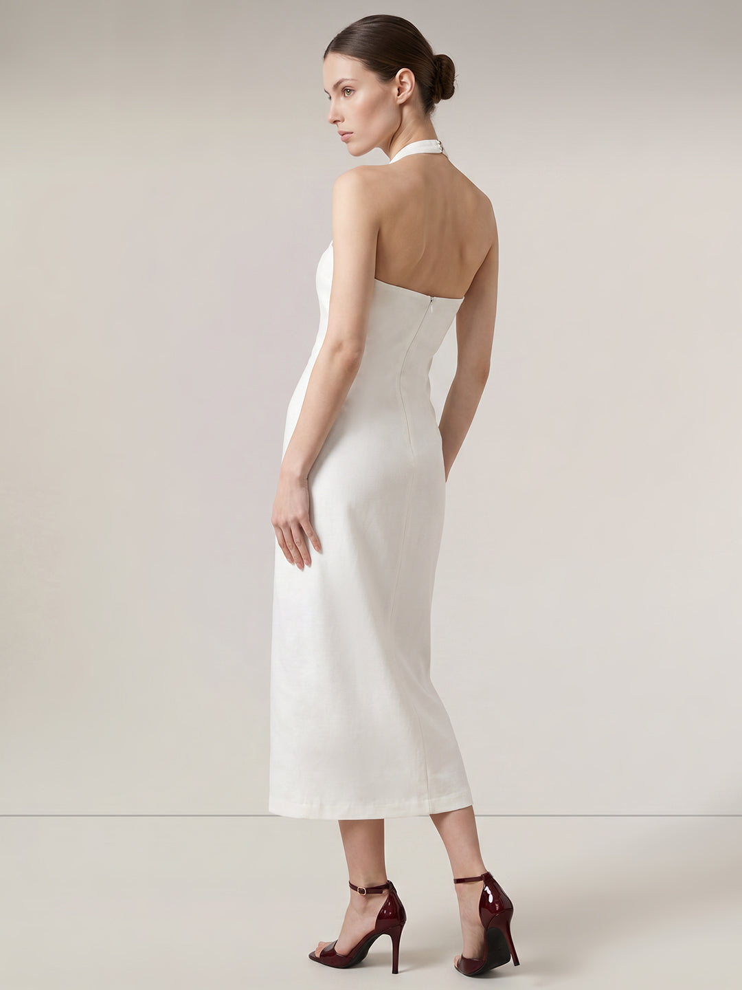 White Halter Neck Dress