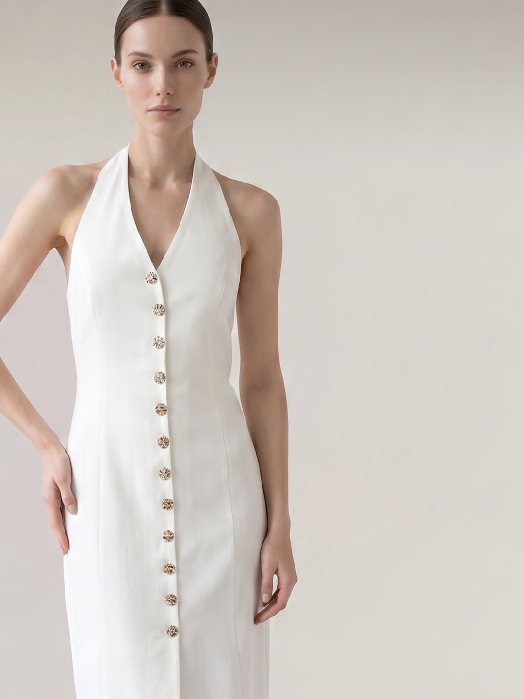 White Halter Neck Dress