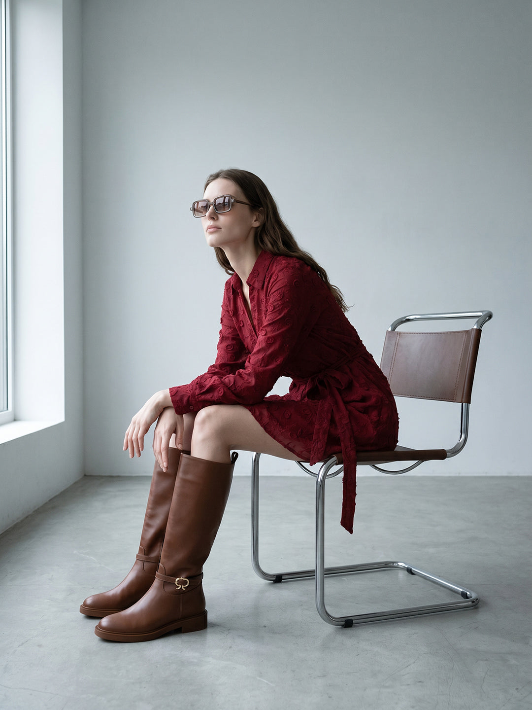 Red Embroidered Shirt Dress