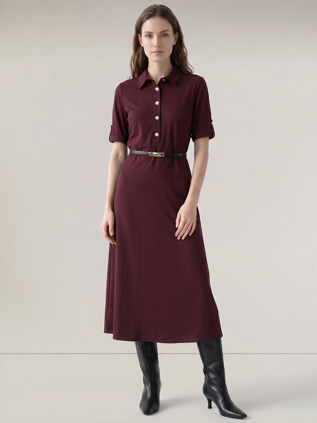 Burgundy Shirt Dress
