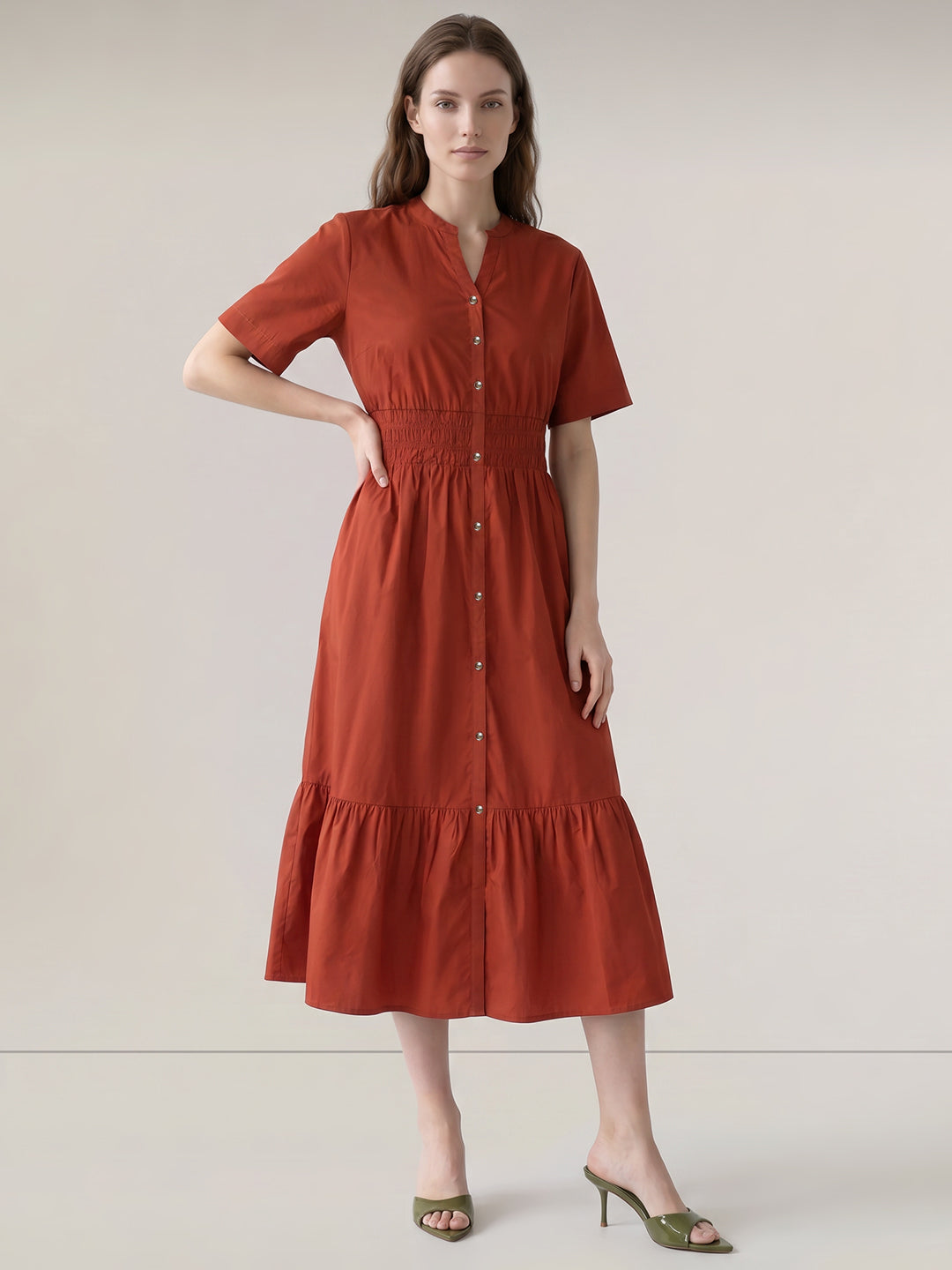 Burnt Red V-Neck Dress