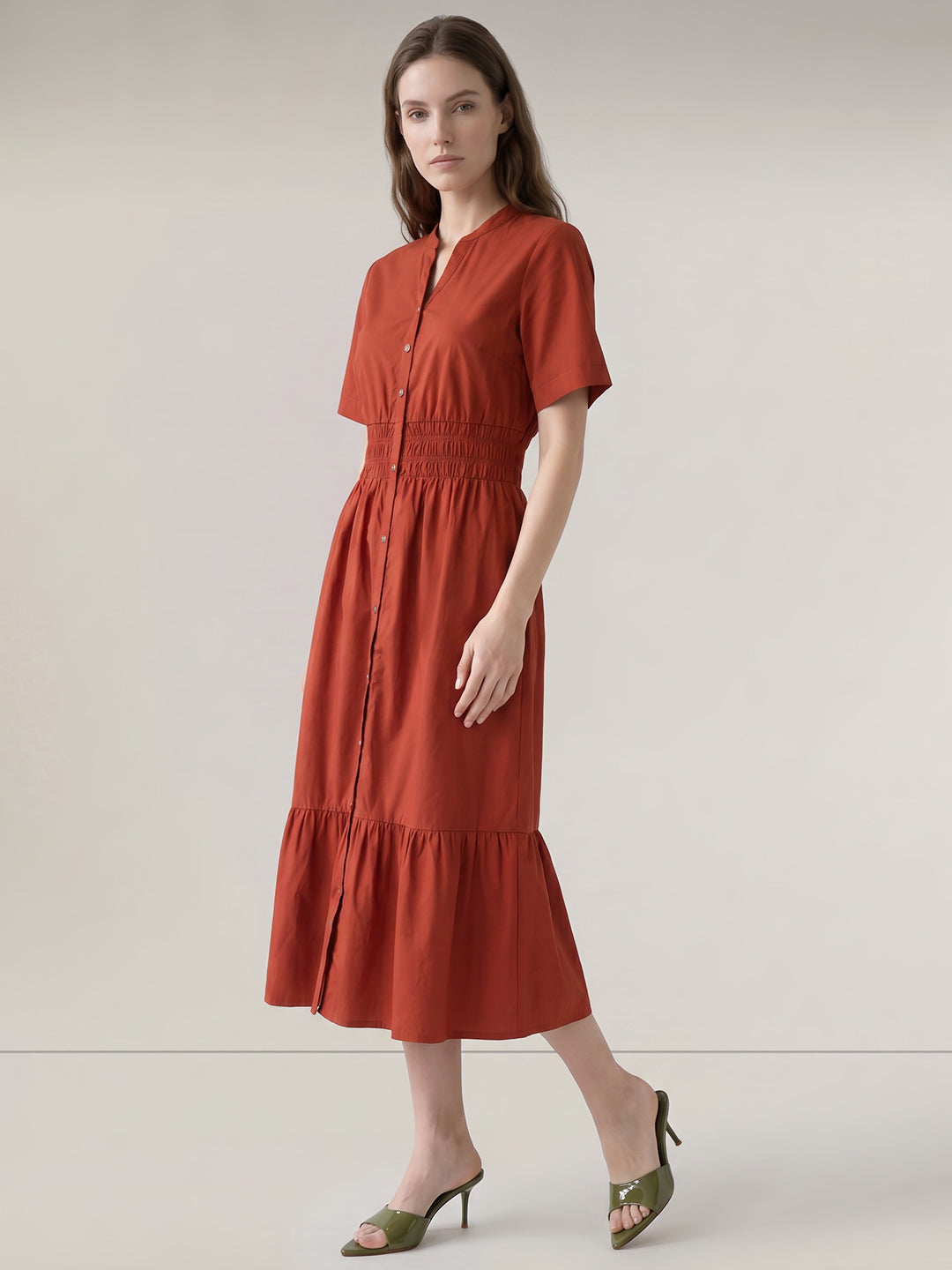Burnt Red V-Neck Dress