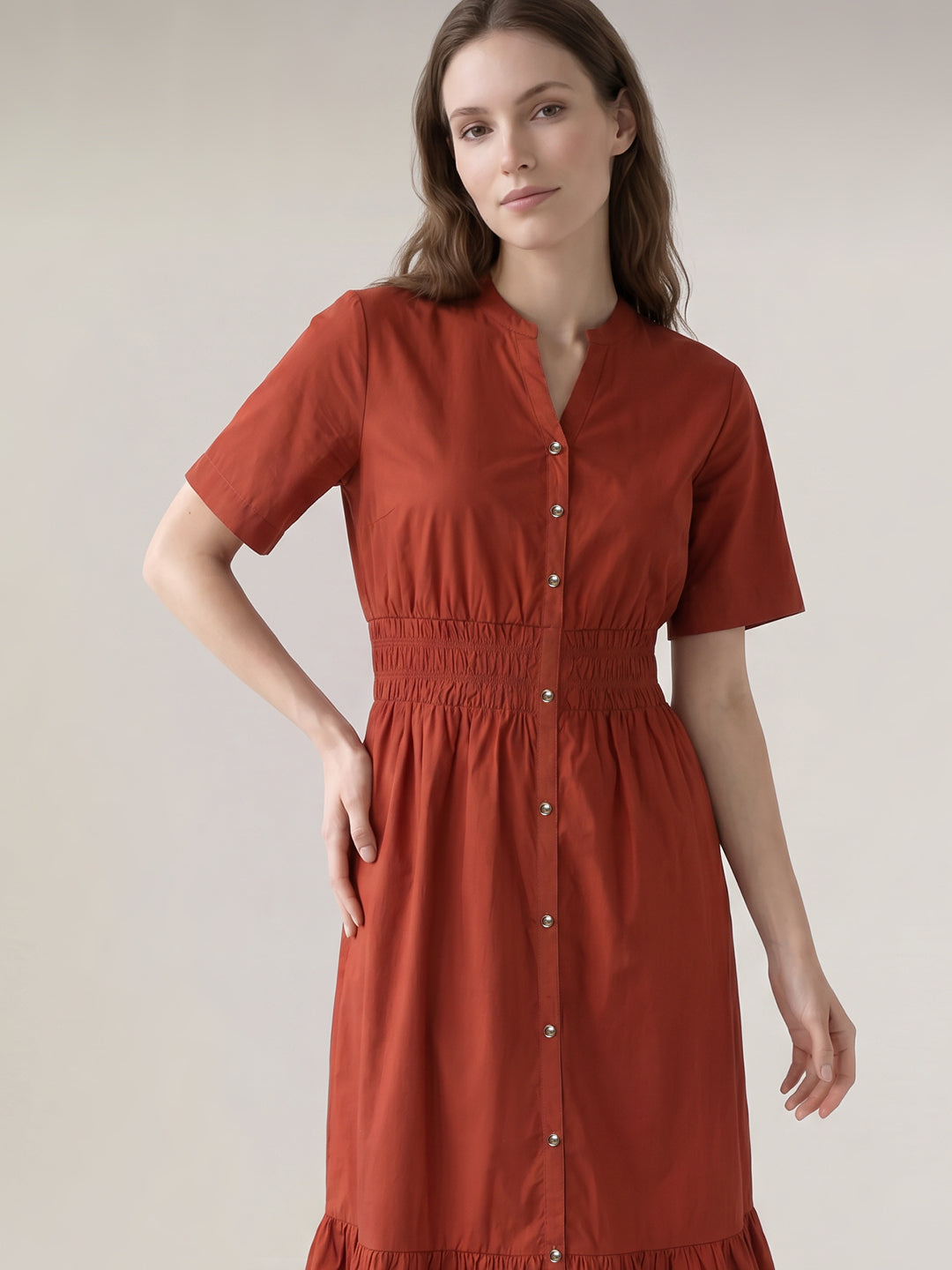 Burnt Red V-Neck Dress