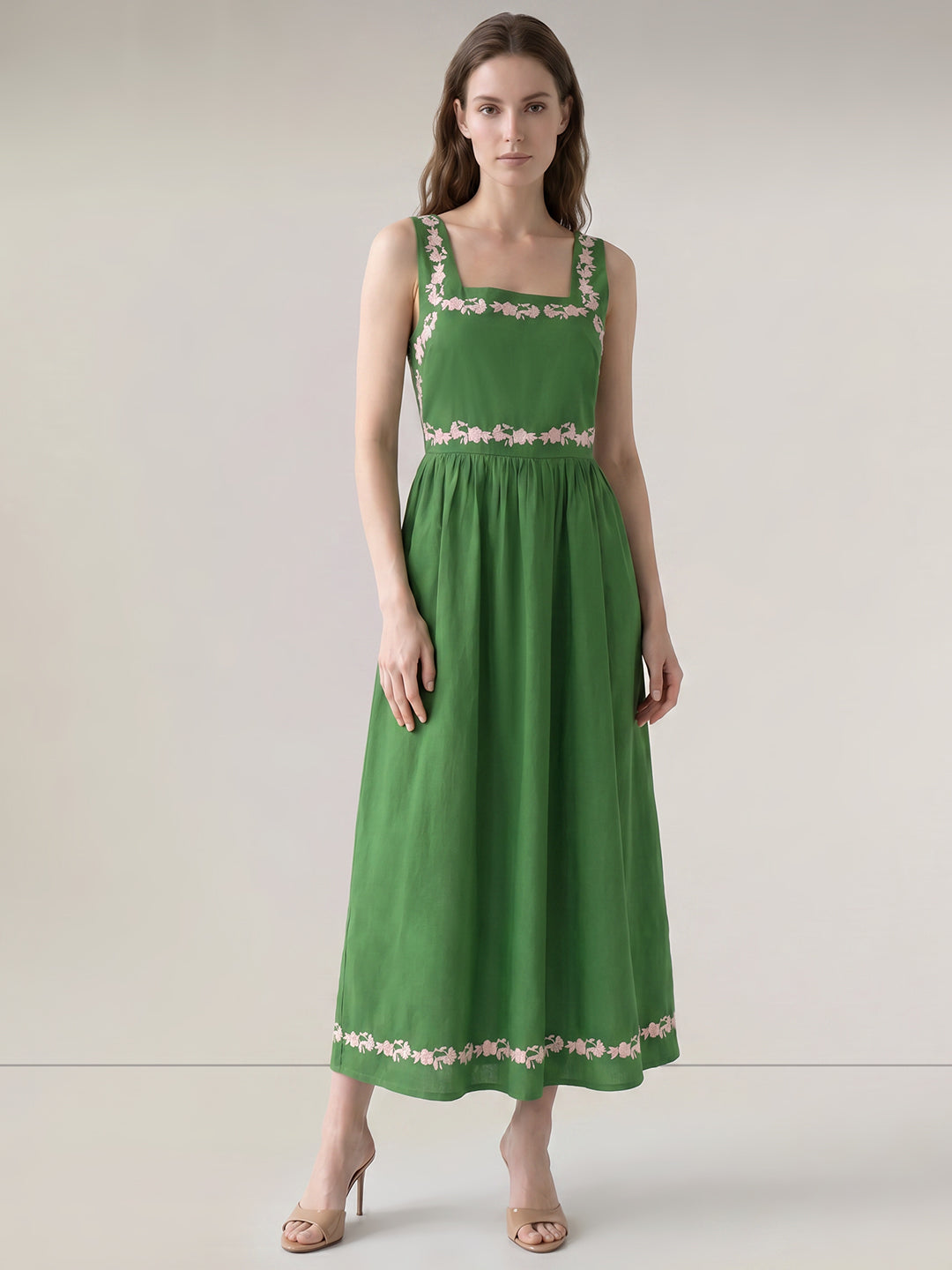 Green Floral Embroidered Dress