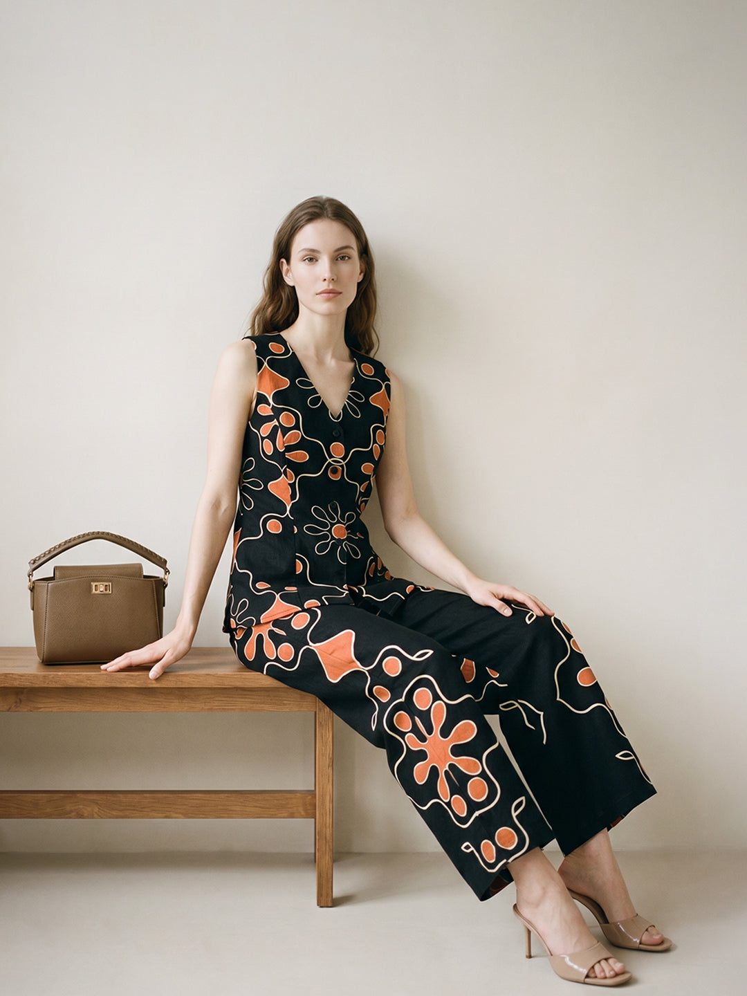 Black Floral Wide Leg Pants
