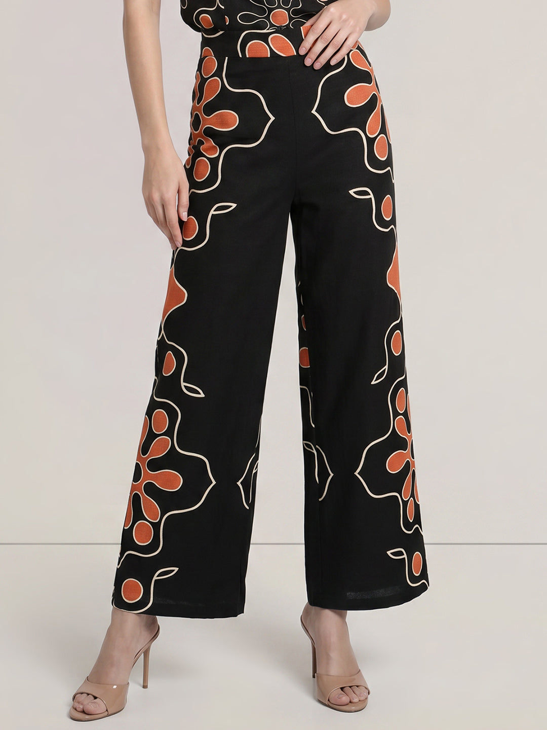 Black Floral Wide Leg Pants