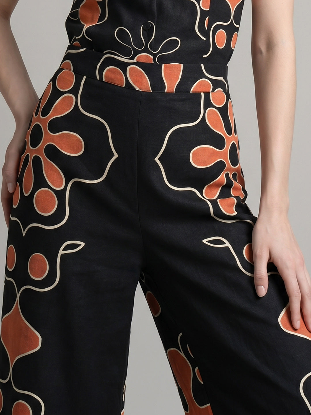 Black Floral Wide Leg Pants