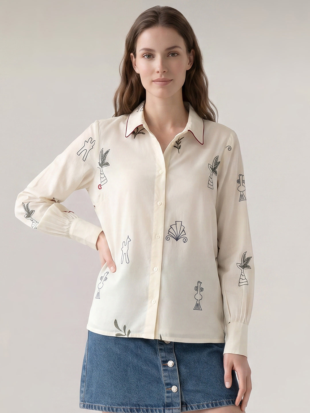 Beige Printed Cotton Shirt