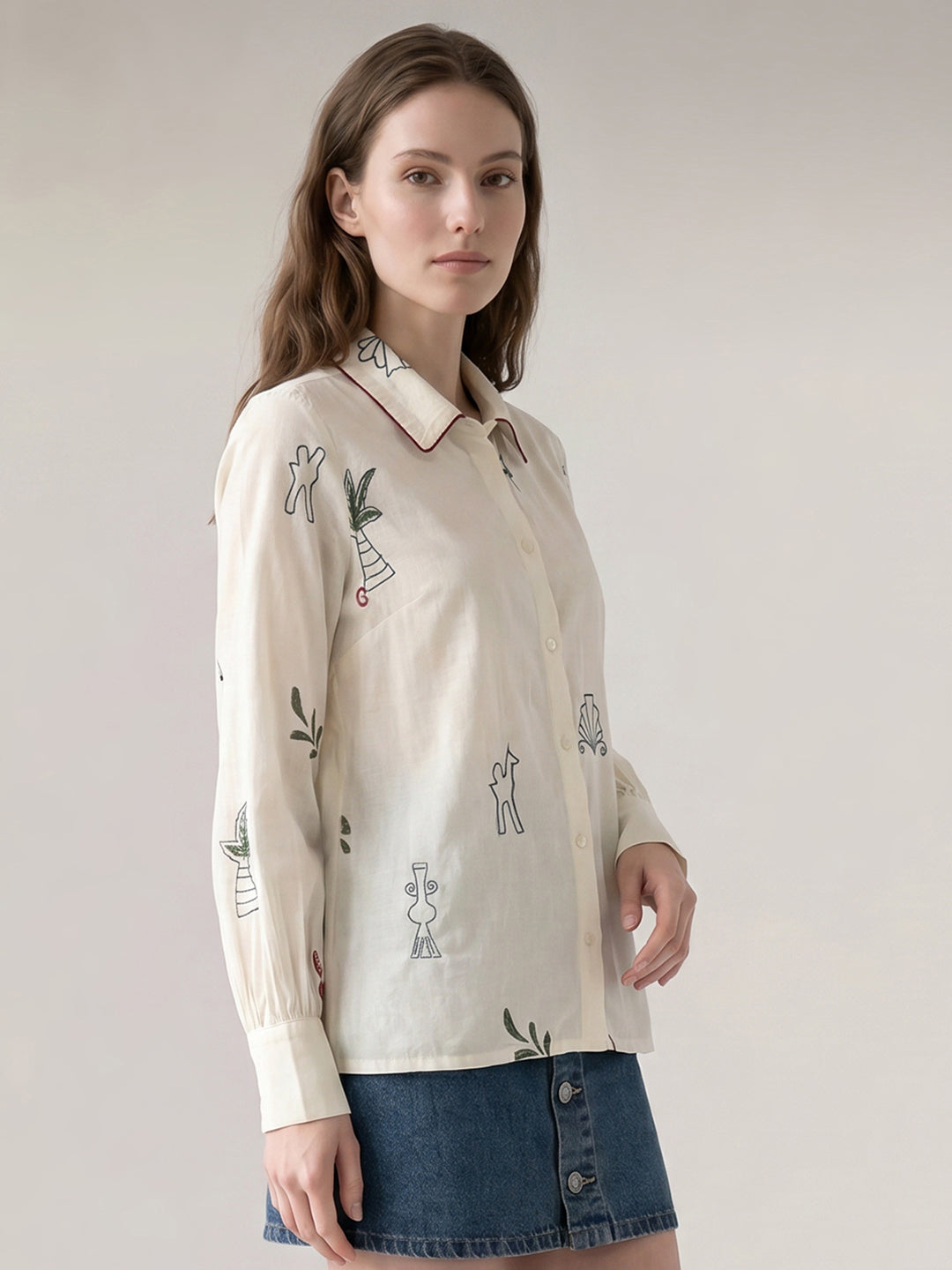 Beige Printed Cotton Shirt