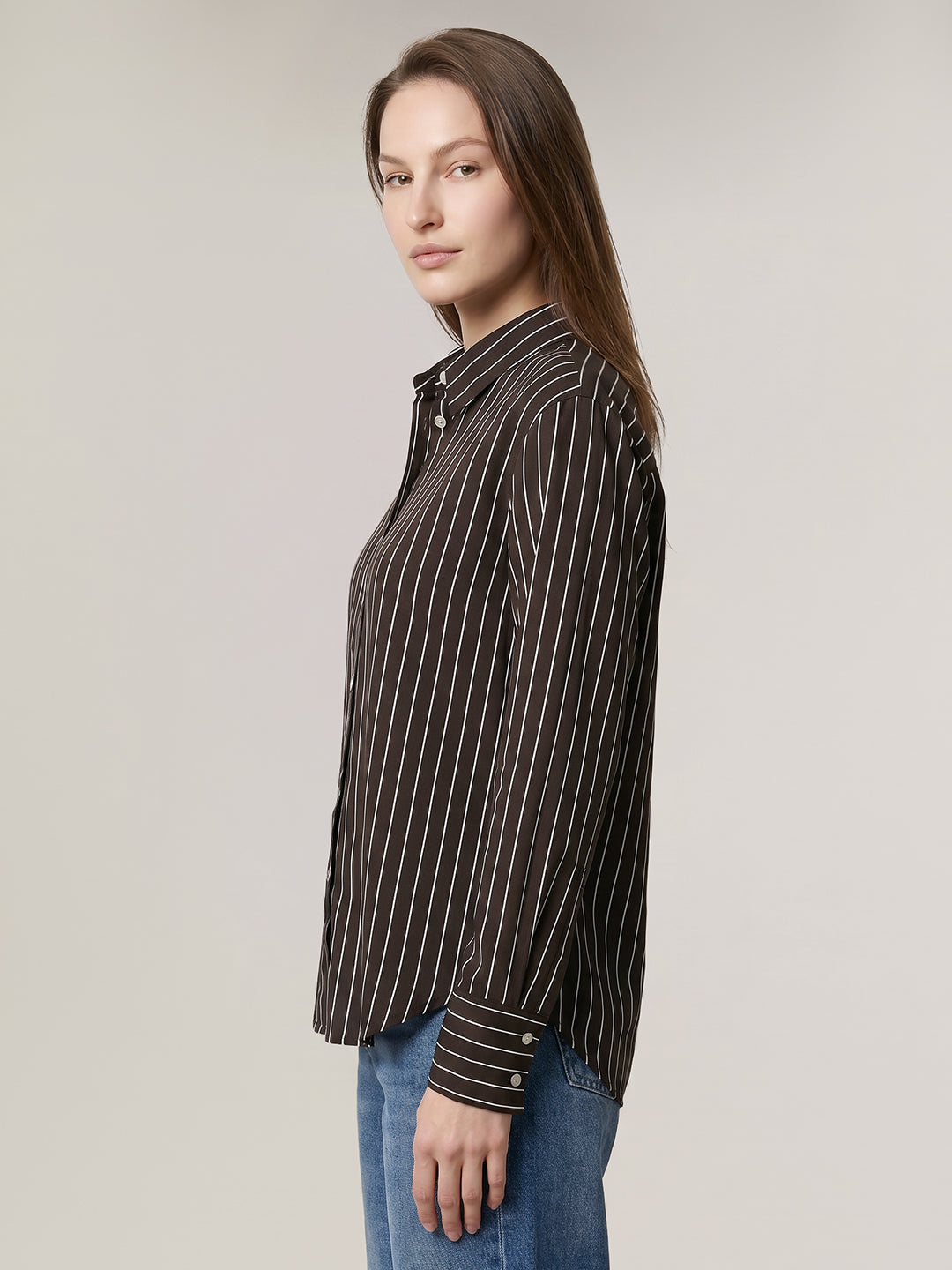 Dark Brown Striped Cotton Shirt
