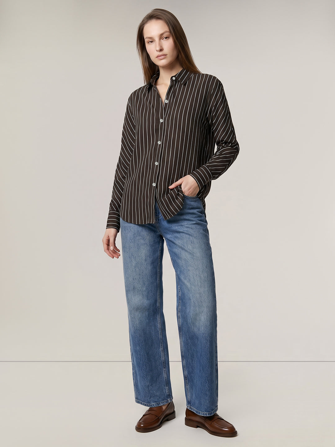 Dark Brown Striped Cotton Shirt