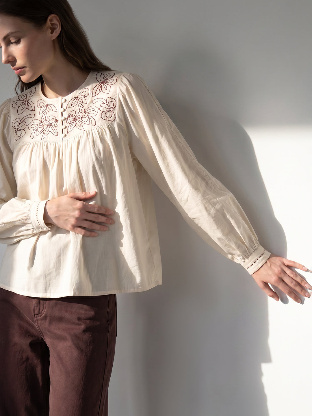 Ecru Embroidered Top