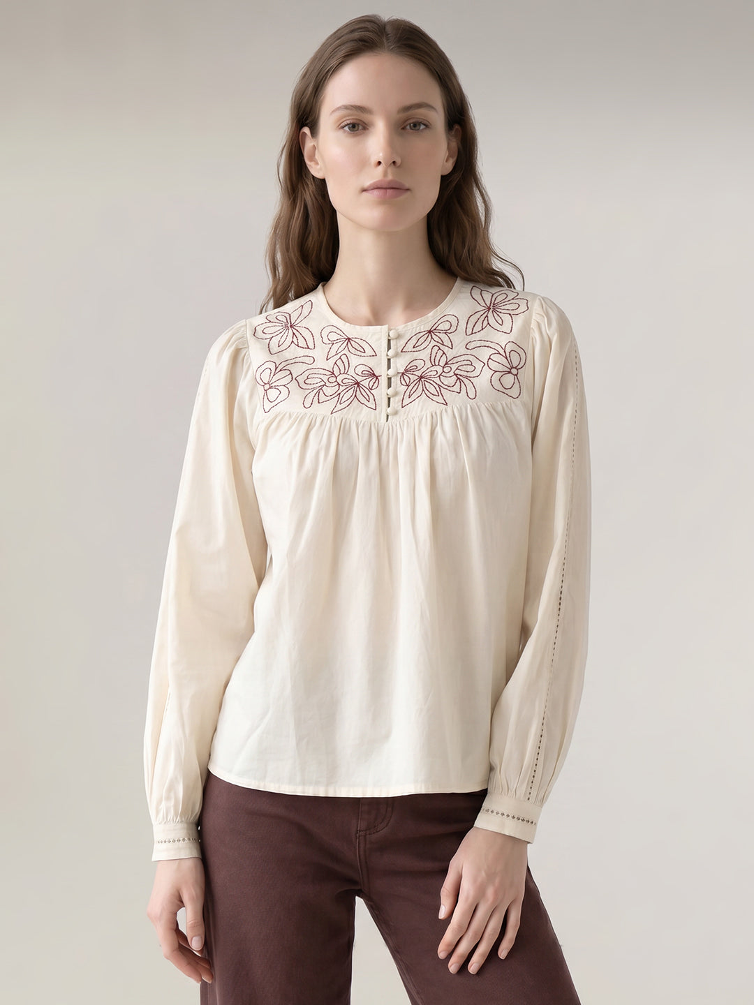 Ecru Embroidered Top