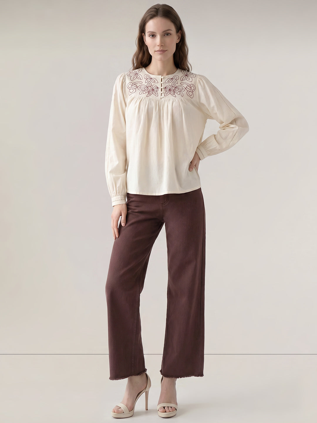 Ecru Embroidered Top