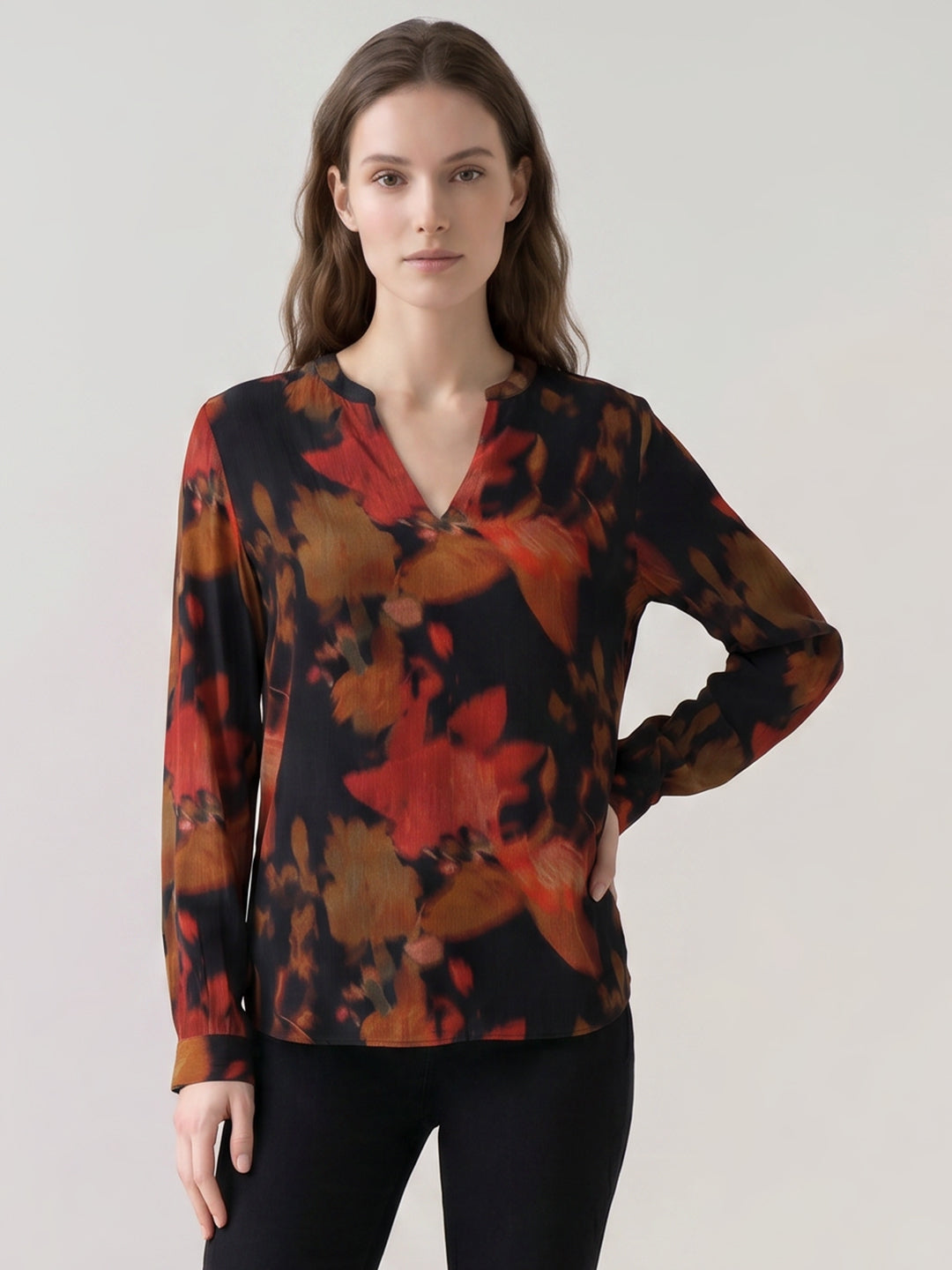 Black Floral Full Sleeves Top