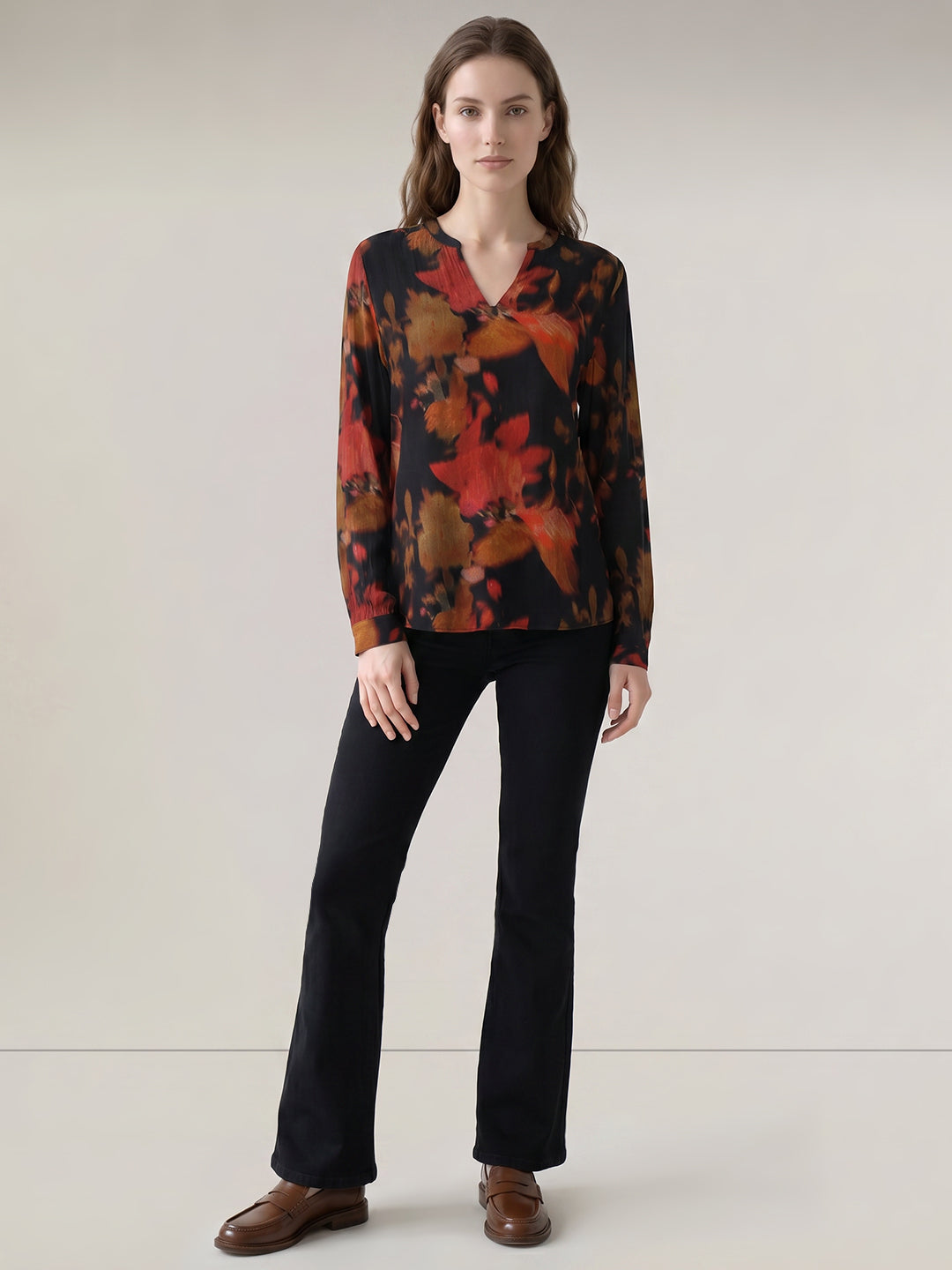 Black Floral Full Sleeves Top