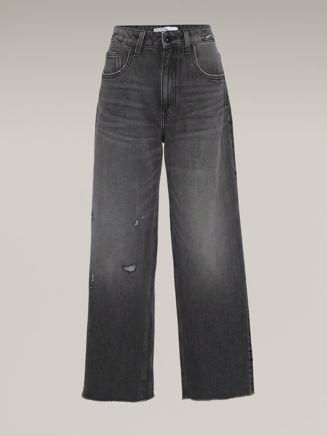 Grey Distressed Wide Leg Jeans