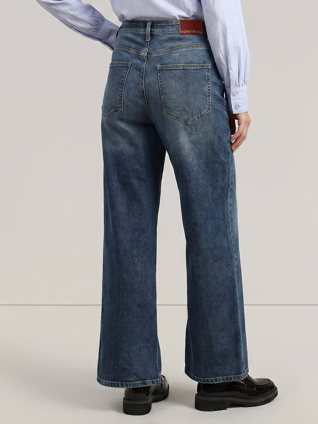 Blue High Rise Wide Leg Jeans
