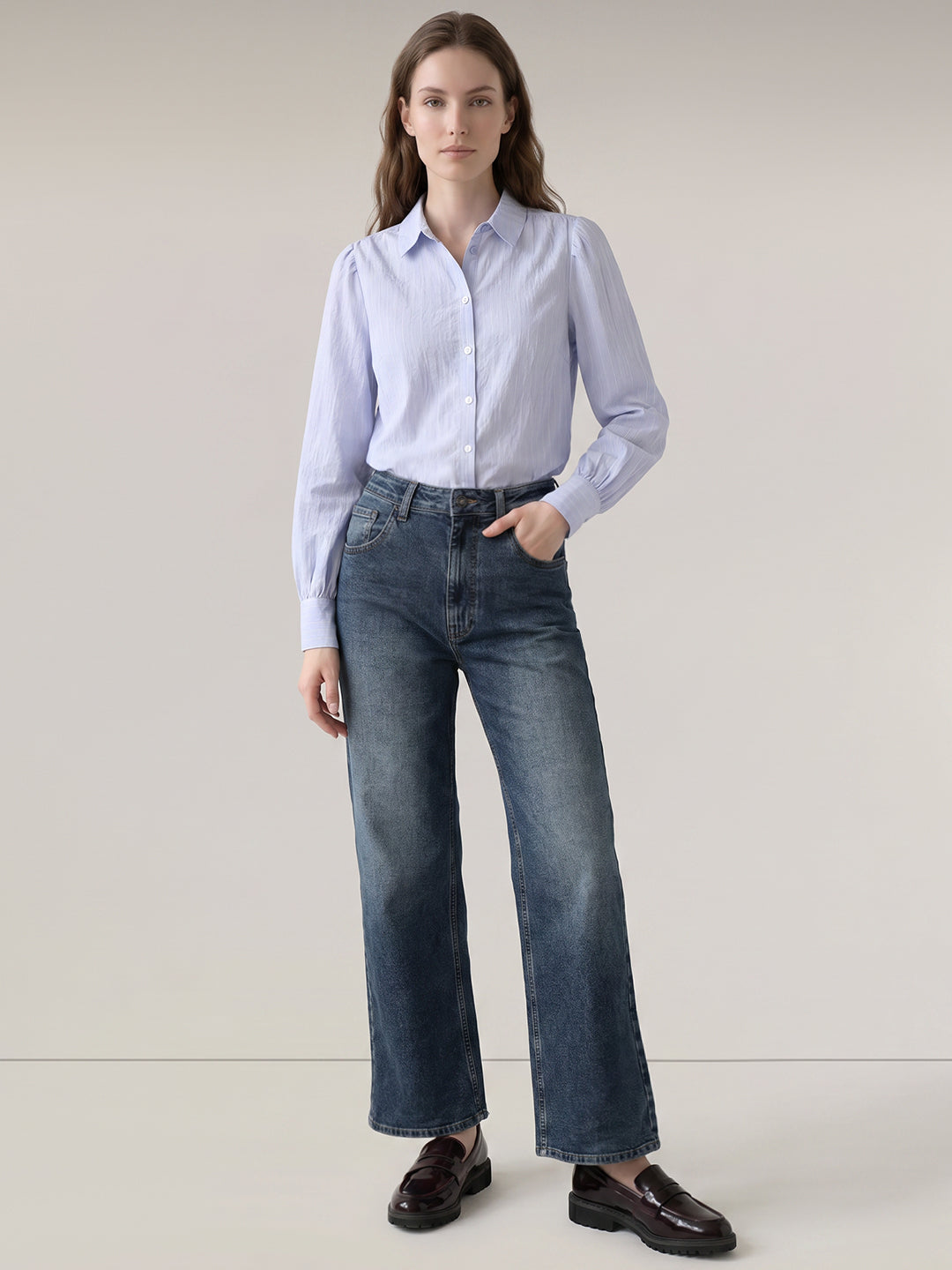 Blue High Rise Wide Leg Jeans