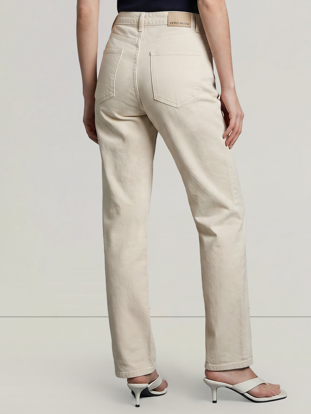 Ecru High Rise Straight Fit Jeans