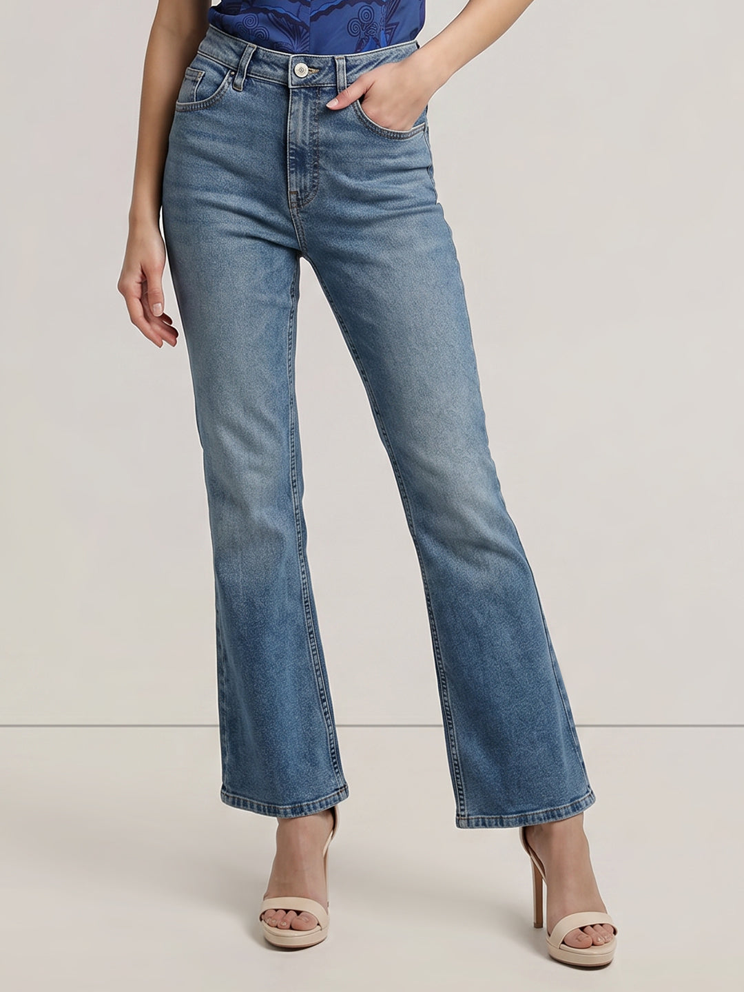 Blue Mid Rise Bootcut Jeans