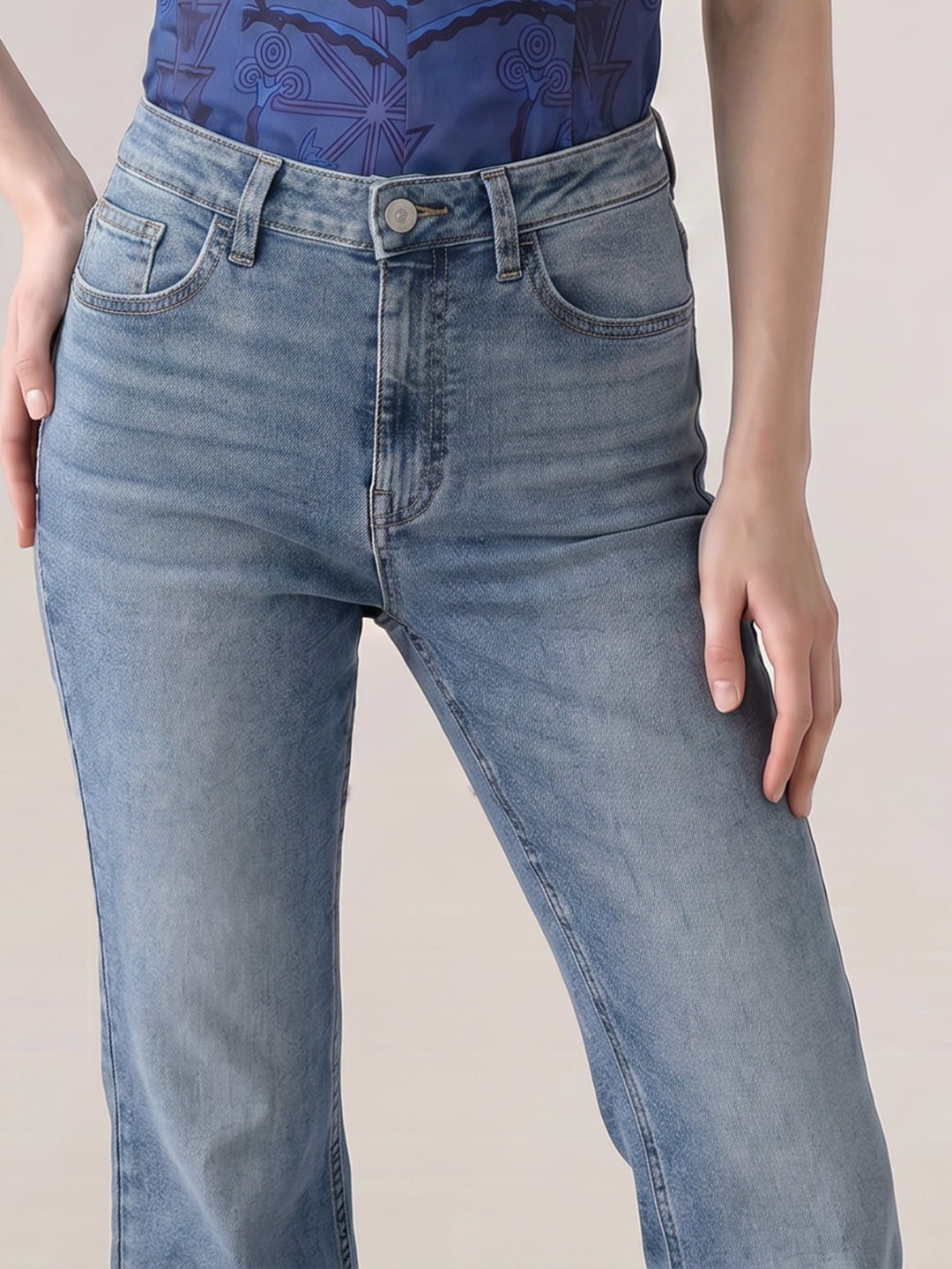 Blue Mid Rise Bootcut Jeans