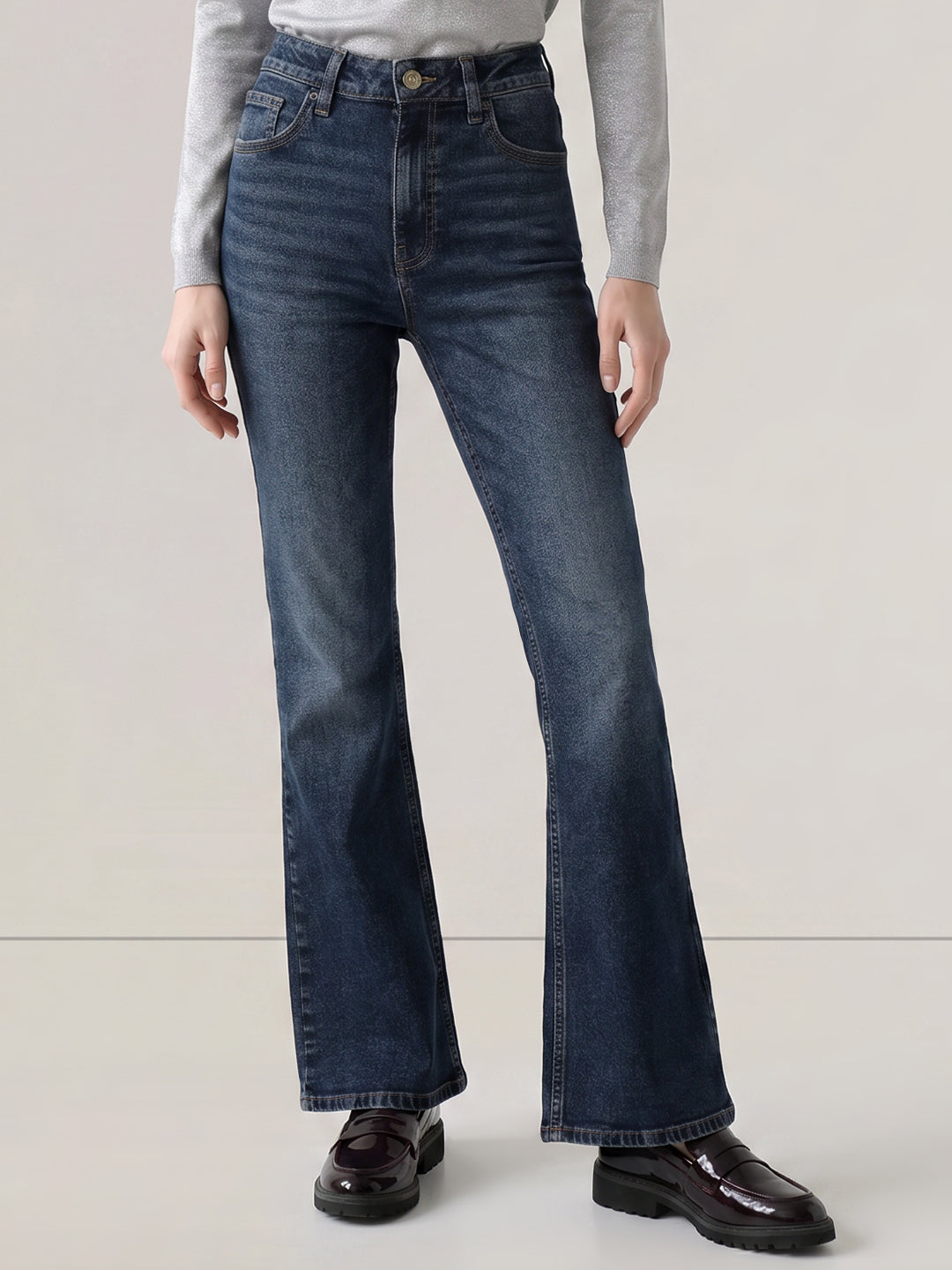 Dark Blue Mid Rise Bootcut Jeans