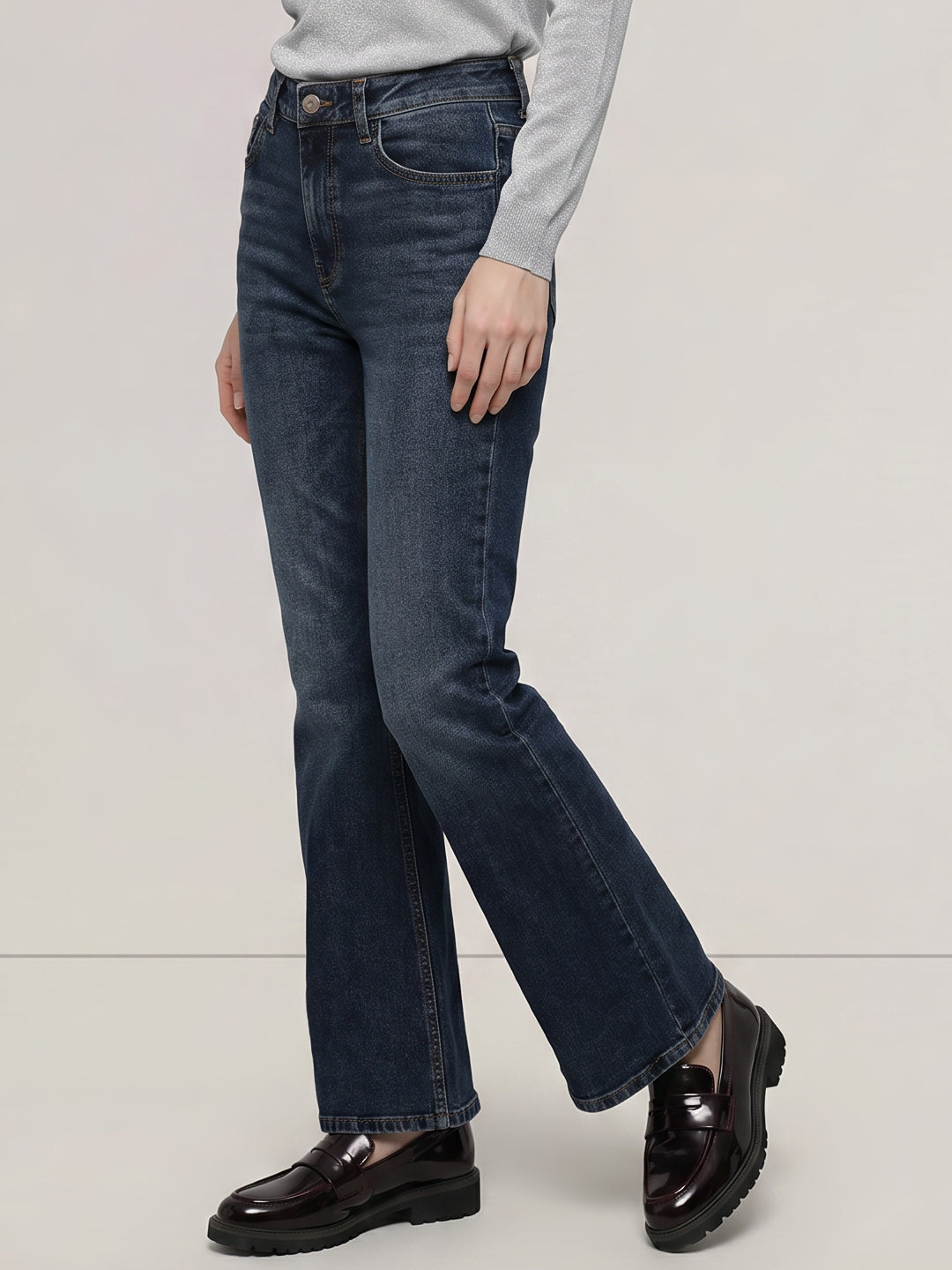 Dark Blue Mid Rise Bootcut Jeans