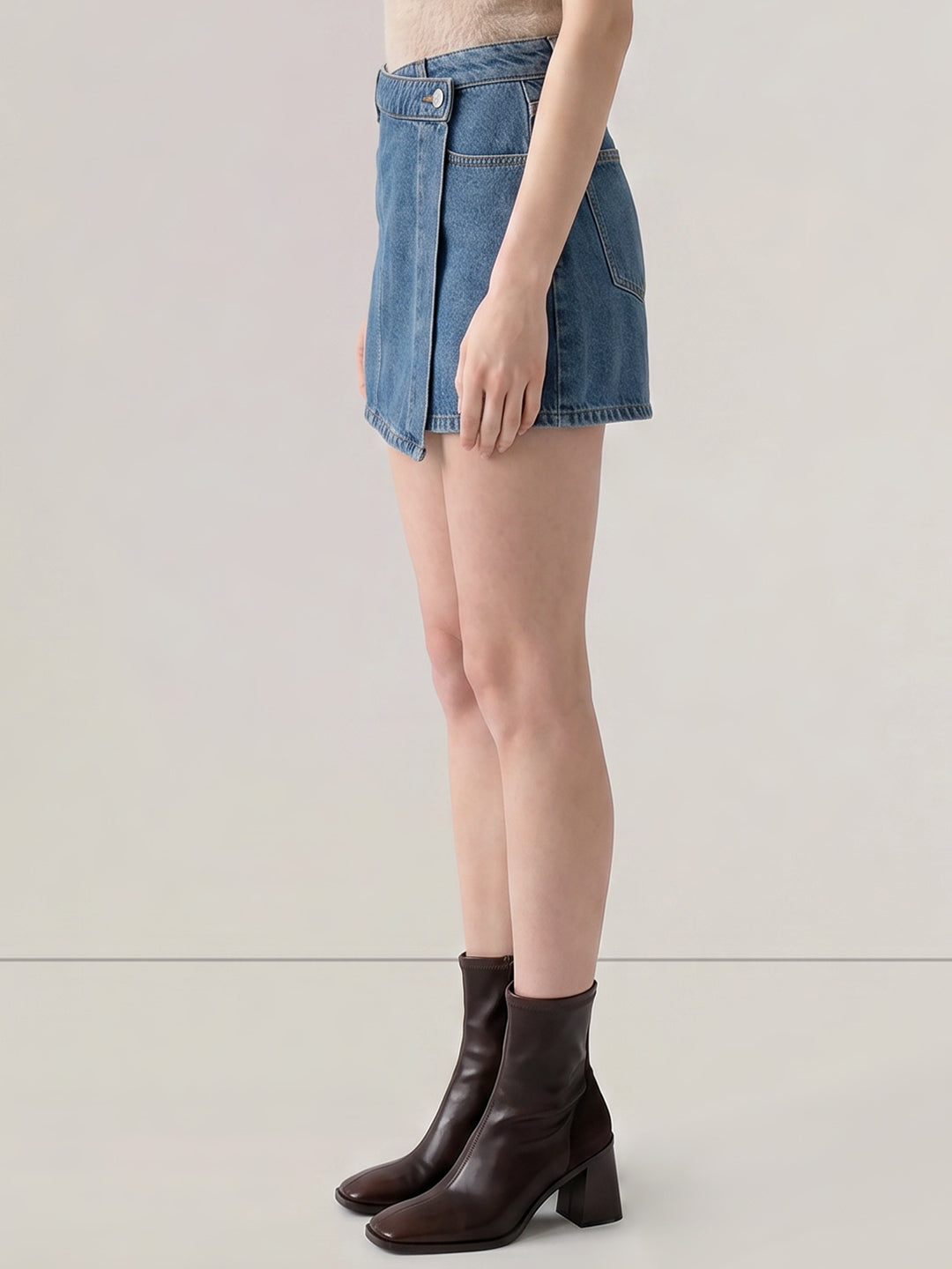 Blue High Rise Denim Skort