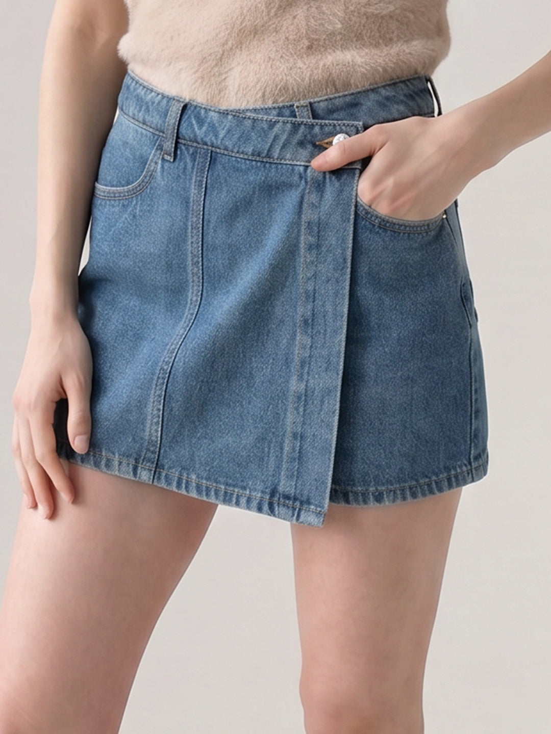 Blue High Rise Denim Skort