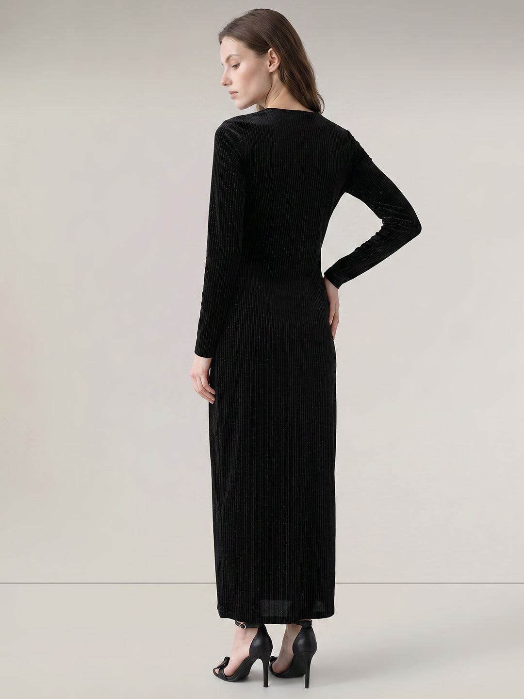 Black Shimmer V-Neck Dress