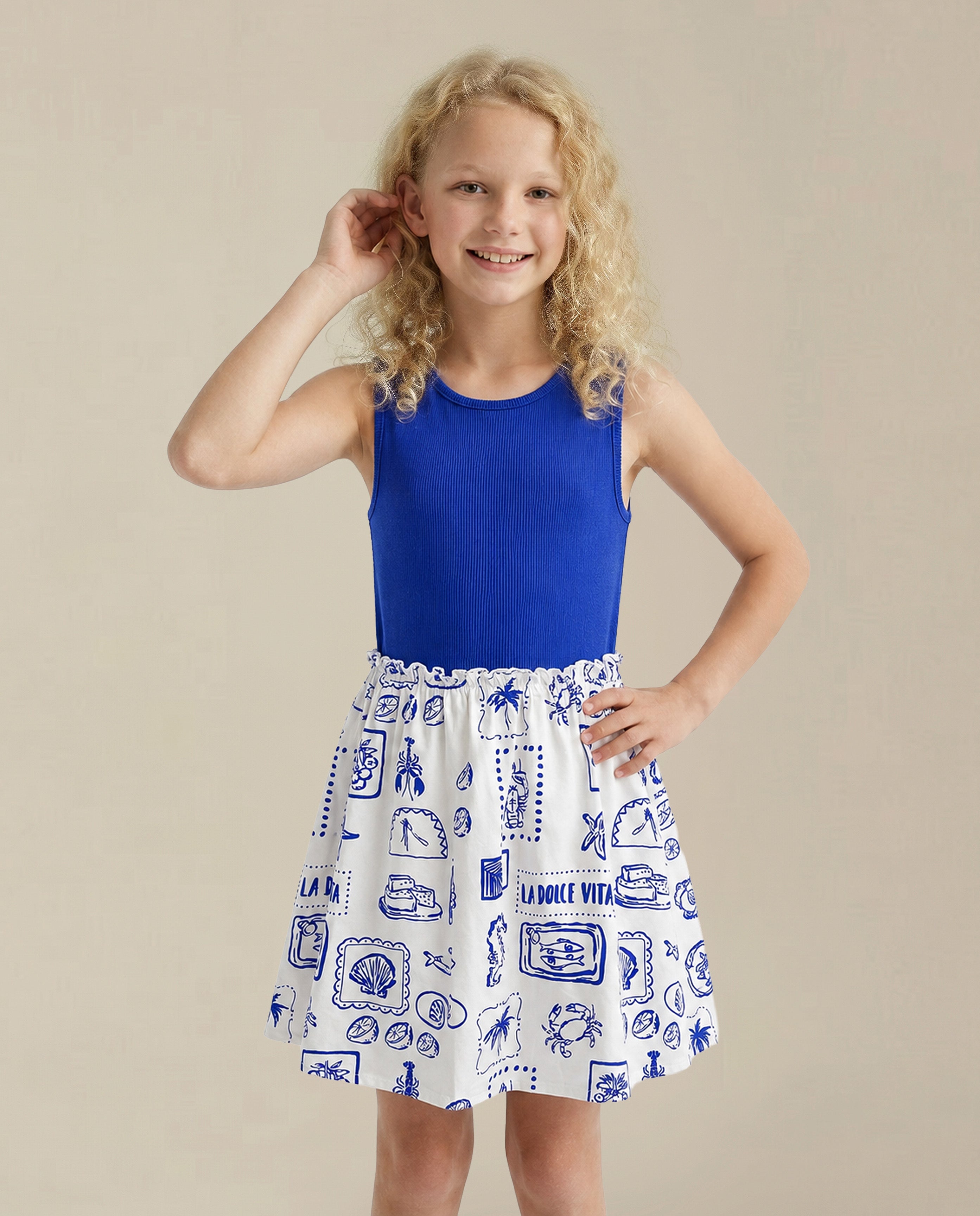 GIRLS Blue Colourblocked Dress