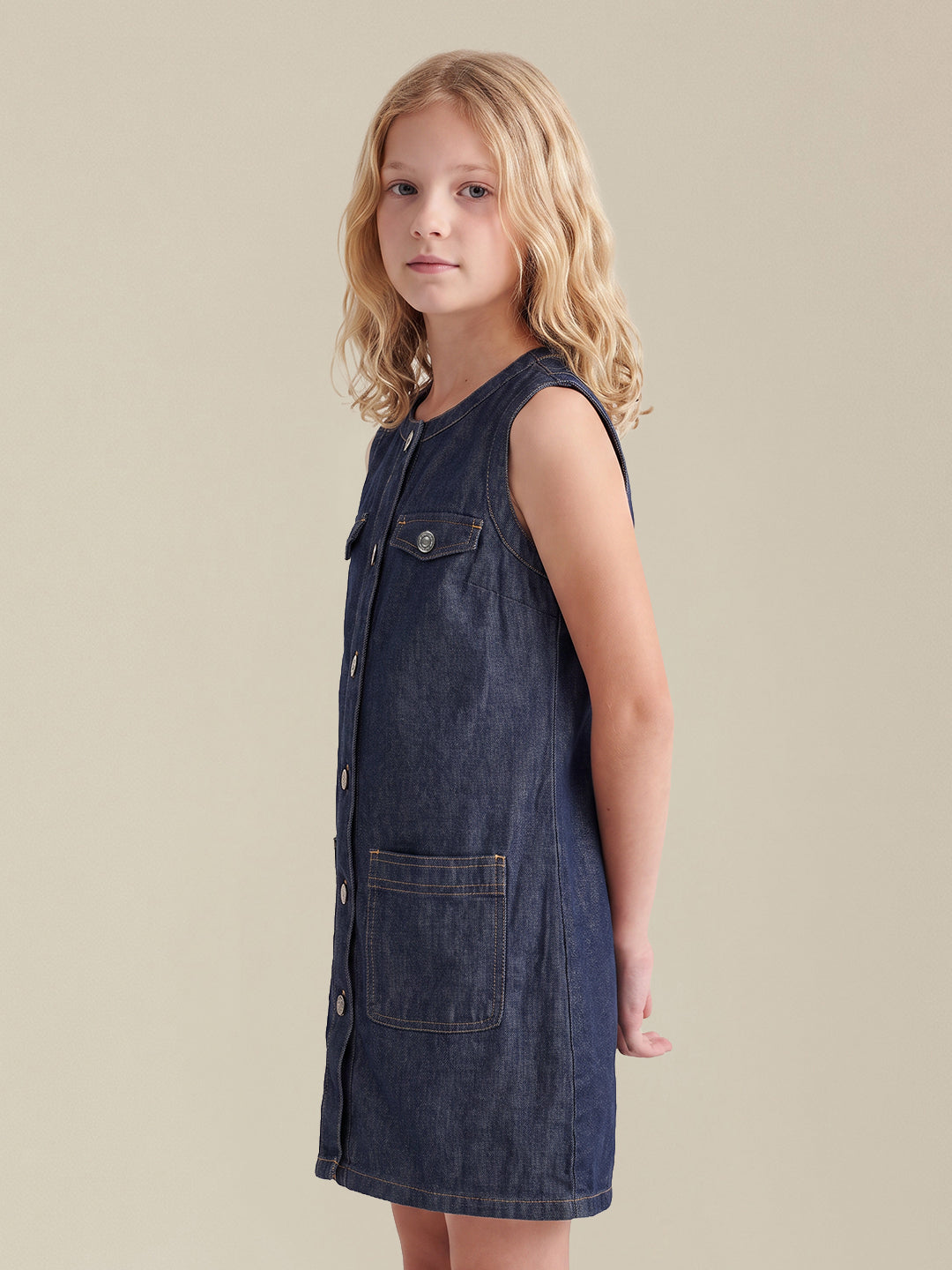GIRLS Dark Blue Denim Sleeveless Utility Dress