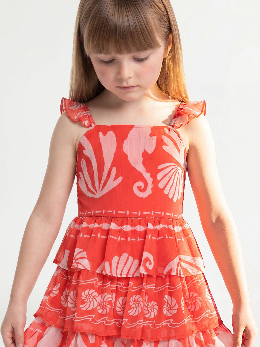 GIRLS Red Tropical Print Dress