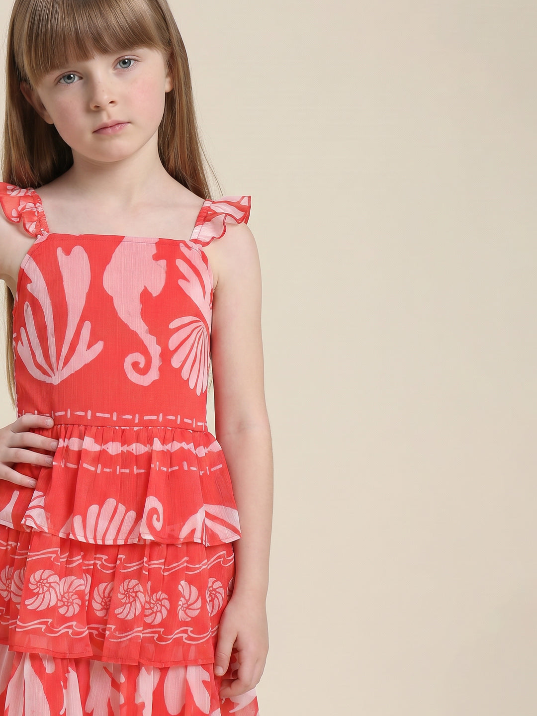 GIRLS Red Tropical Print Dress