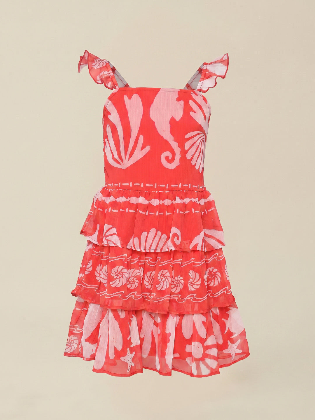 GIRLS Red Tropical Print Dress