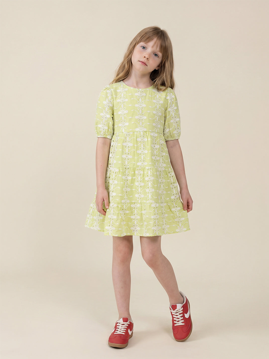 GIRLS Green Embroidered Dress