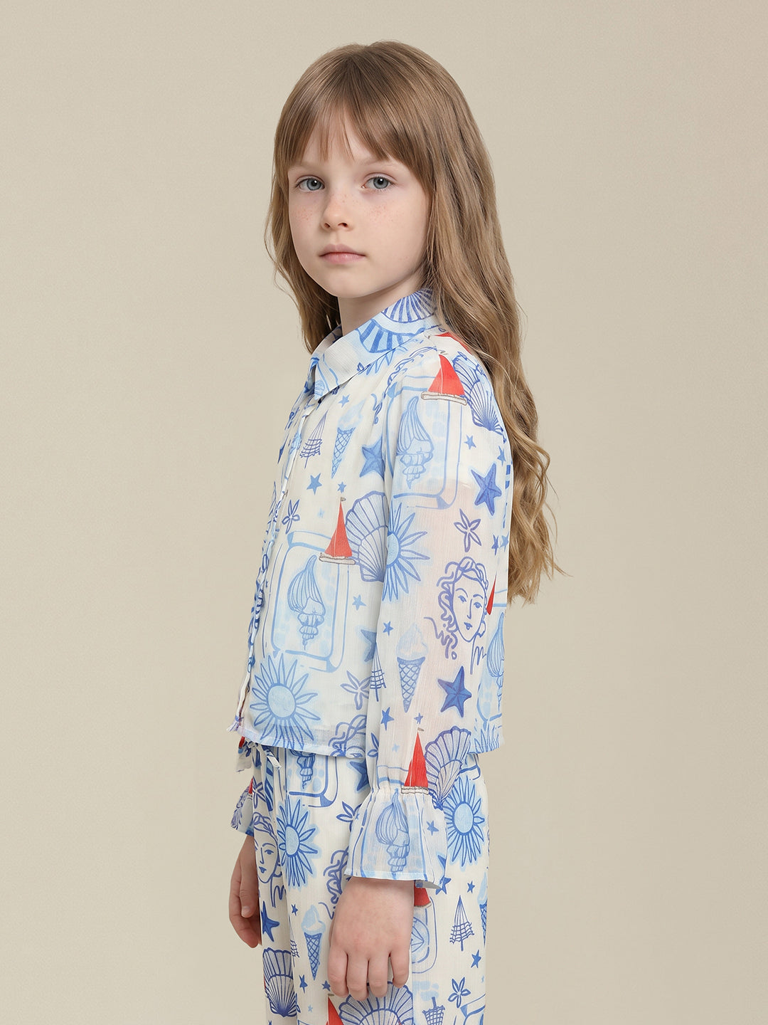 GIRLS Blue Printed Shirt