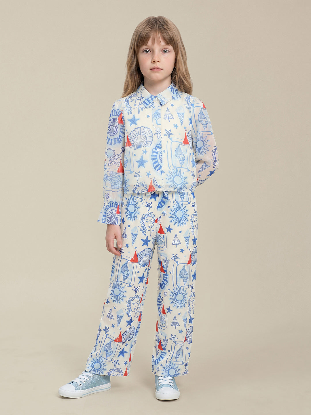 GIRLS Blue Printed Shirt