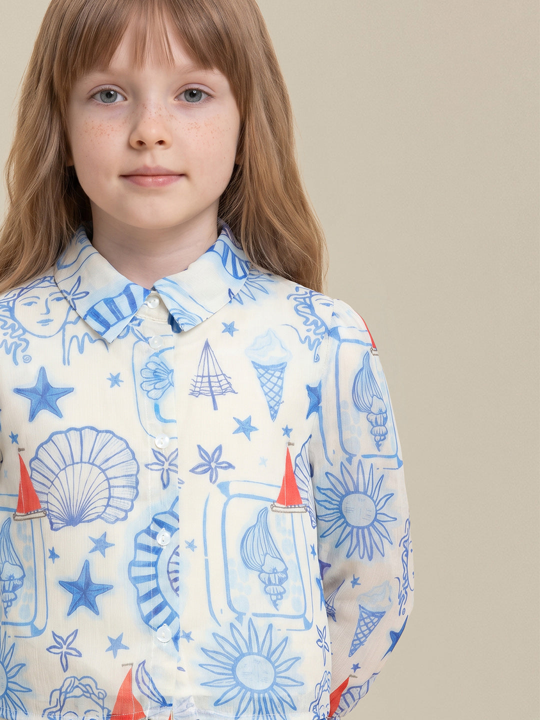 GIRLS Blue Printed Shirt