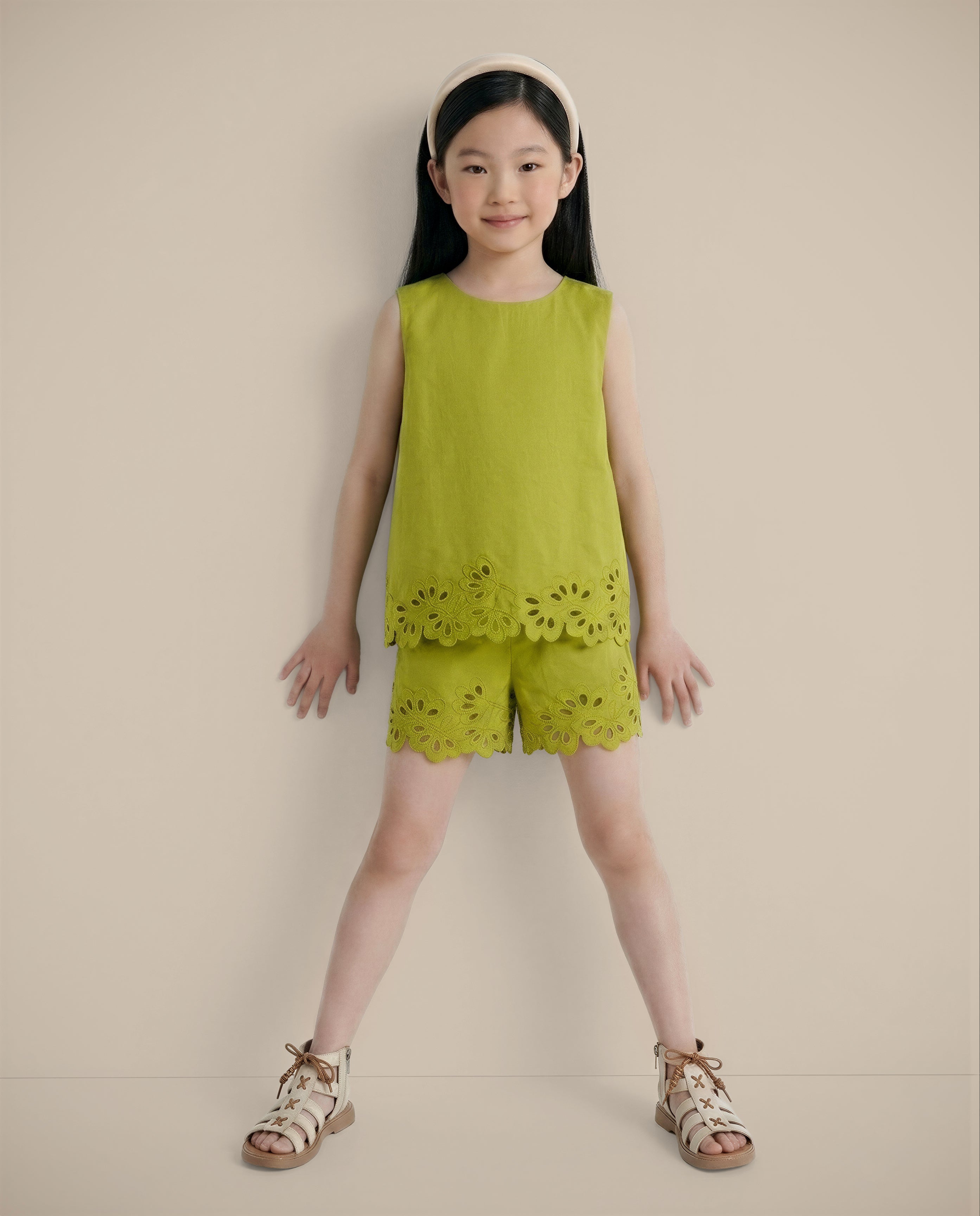 GIRLS Green Cotton Lace Top