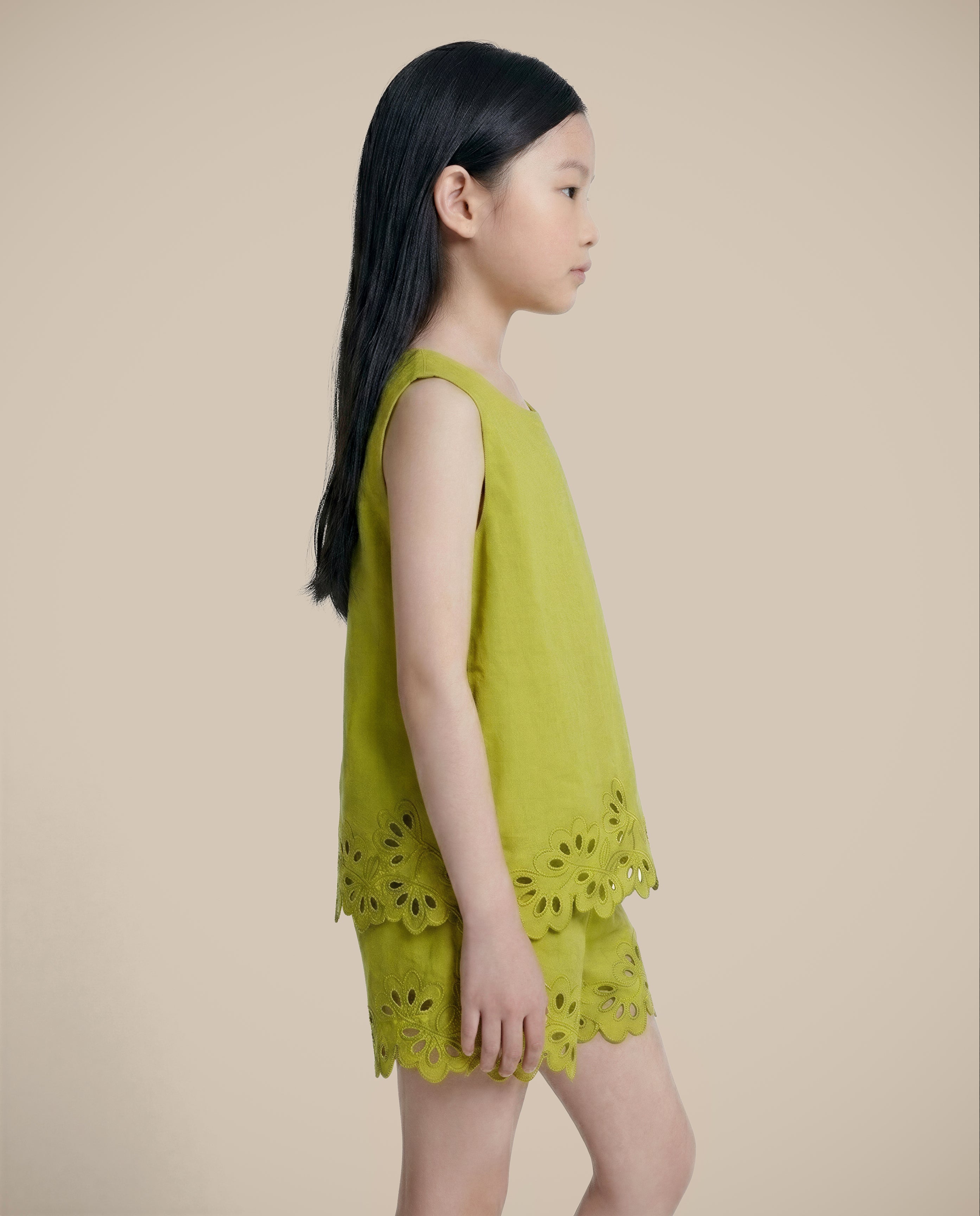 GIRLS Green Cotton Lace Top